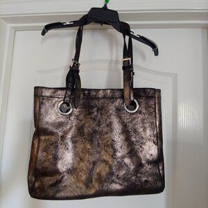CoFi Metallic Suede Leather Tote Handbag Double Adjustable Straps
